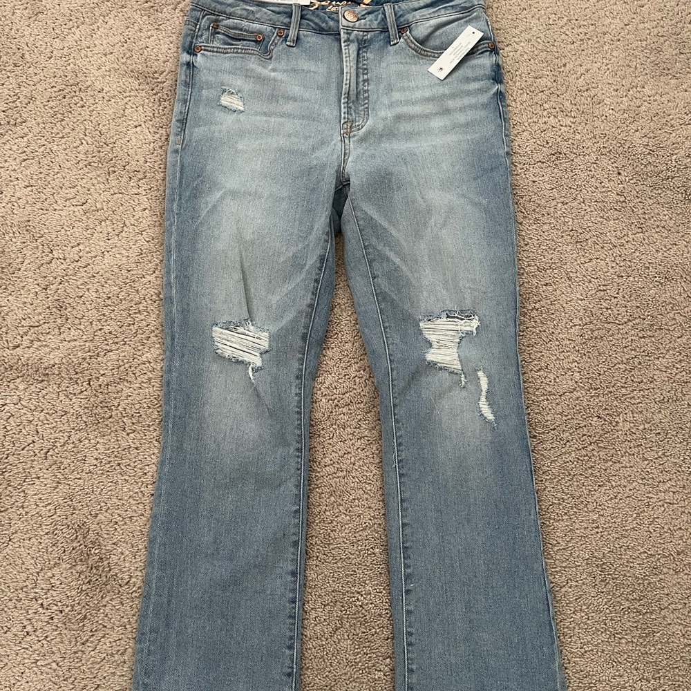 Seven7 Blue Straight Leg Jeans Distressed Design